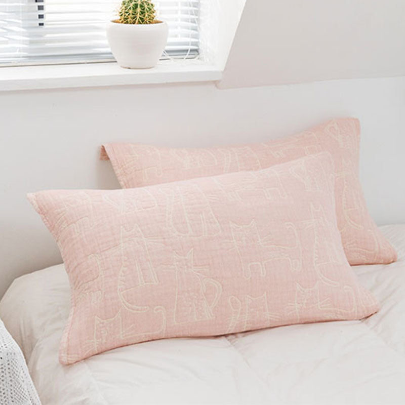 Ownkoti Cat Printed Pillow Towel Bed Cotton Pillow Decor (2PCS) - image 8