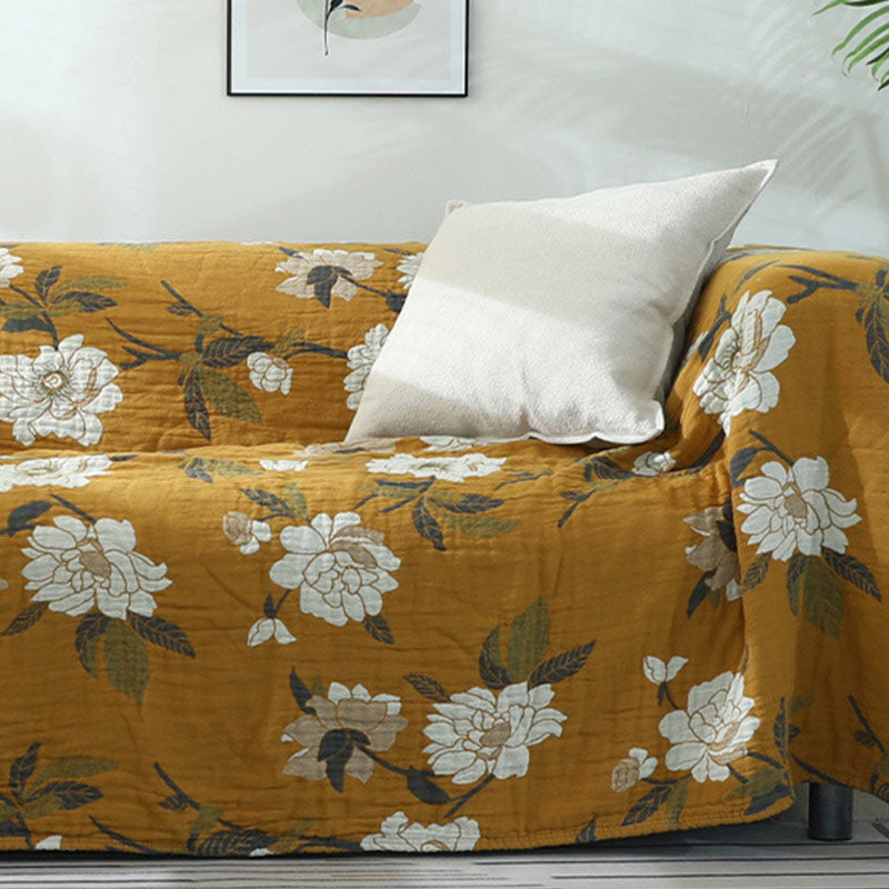 Ownkoti Cotton Flower Reversible Blanket Couch Cover - Yellow - 90" x 98" - image 8