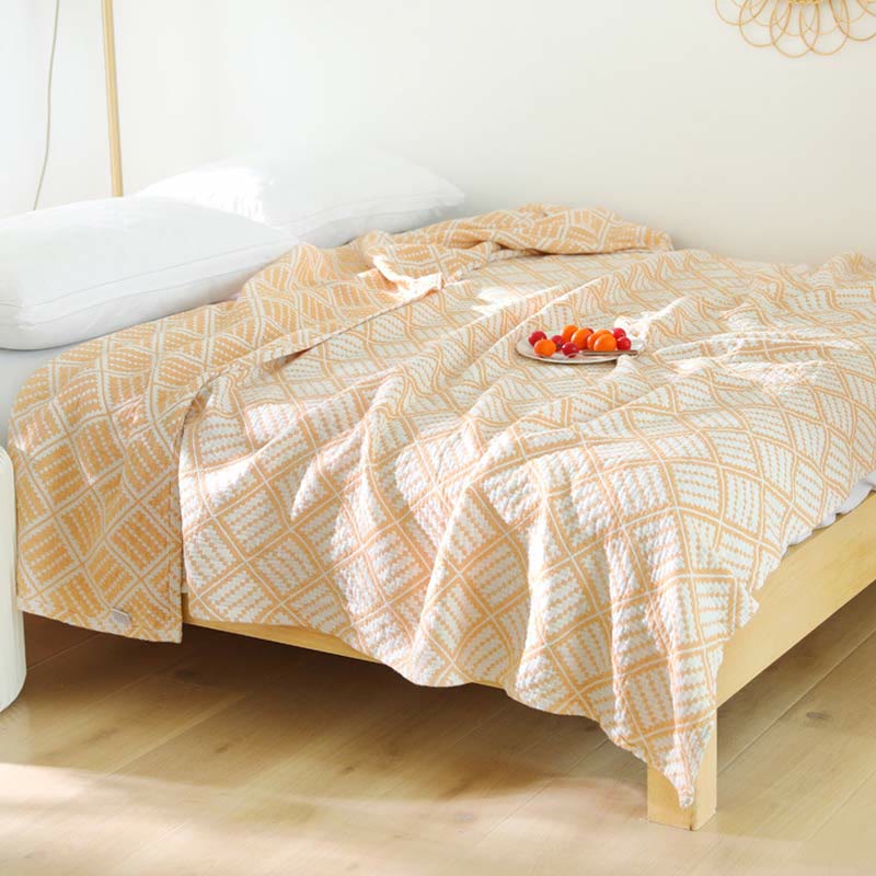Plaid Pure Cotton Three Layers Quilt - Yellow - Queen - image 7
