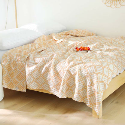 Plaid Pure Cotton Three Layers Quilt - Yellow - Queen - image 7