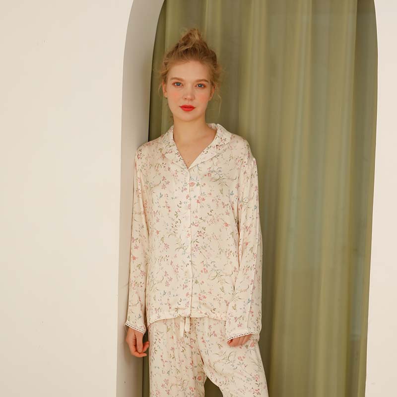 Ownkoti Floral Satin V-Neck Long Sleeve Loungewear - image 4