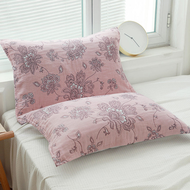 Boho Flower Cotton Double-Side Pillow Towel (2PCS) - Pink - 50cm x 75cm - image 5