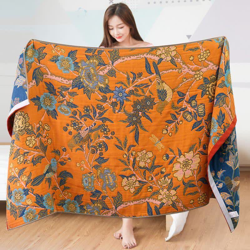 Bright Color Hibiscus Reversible Bath Towel - Orange - 80cm x 160cm - image 0