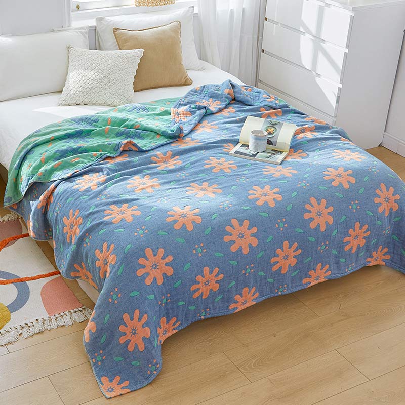 Cute Flowers Cotton Breathable Reversible Quilt - Blue - Queen - image 7