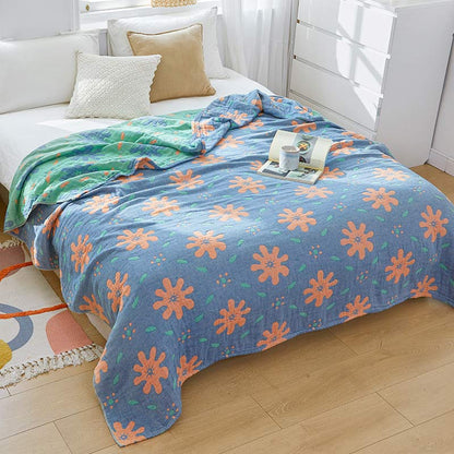 Cute Flowers Cotton Breathable Reversible Quilt - Blue - Queen - image 7