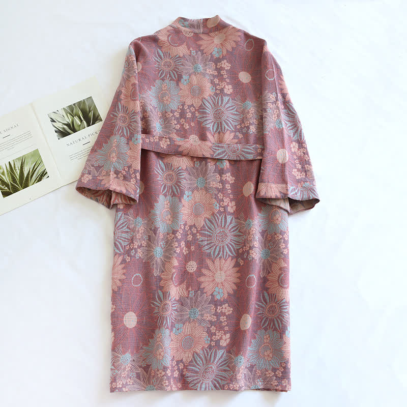 Floral Comfy V-neck Home Sleep Bathrobe - image 1