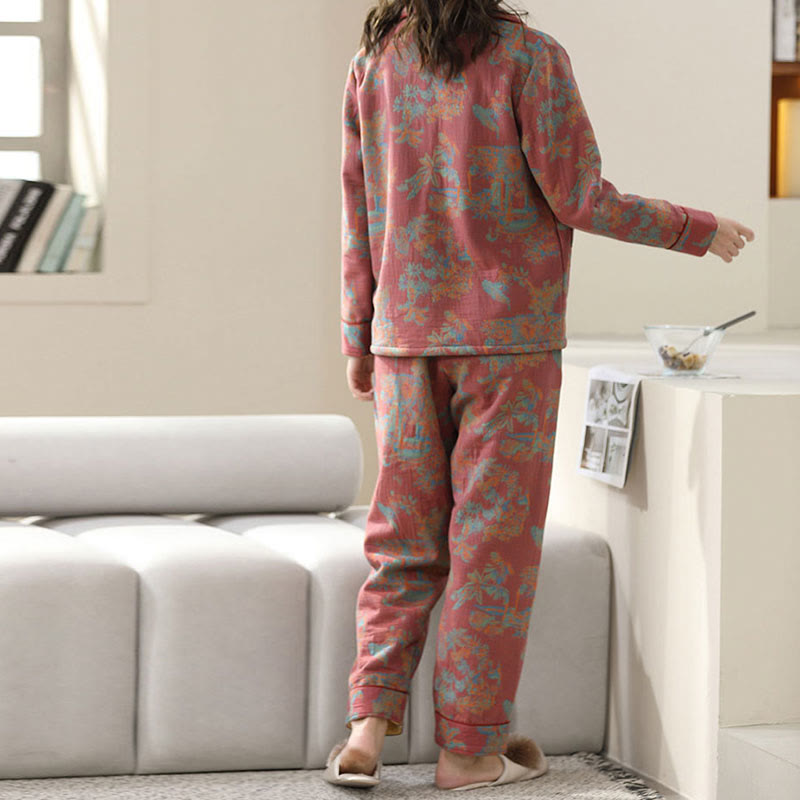 Flower Print Cotton Double-layer Loungewear Set - image 3