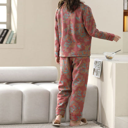 Flower Print Cotton Double-layer Loungewear Set - image 3