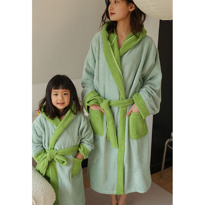 Flower Colorblock Cotton Hooded Bathrobe - image 13