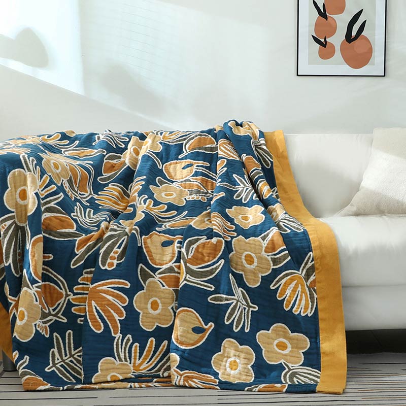 Yellow Flower Sofa Blanket Sofa Cover - Dark Blue - 90"W x 98"L - image 5