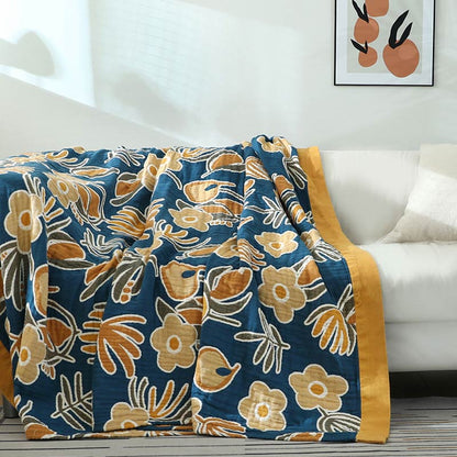 Yellow Flower Sofa Blanket Sofa Cover - Dark Blue - 90"W x 98"L - image 5