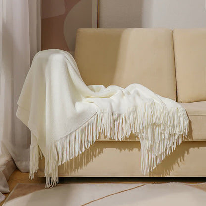 Simple Solid Color Tassel Throw Blanket - White - 51" x 94" - image 11