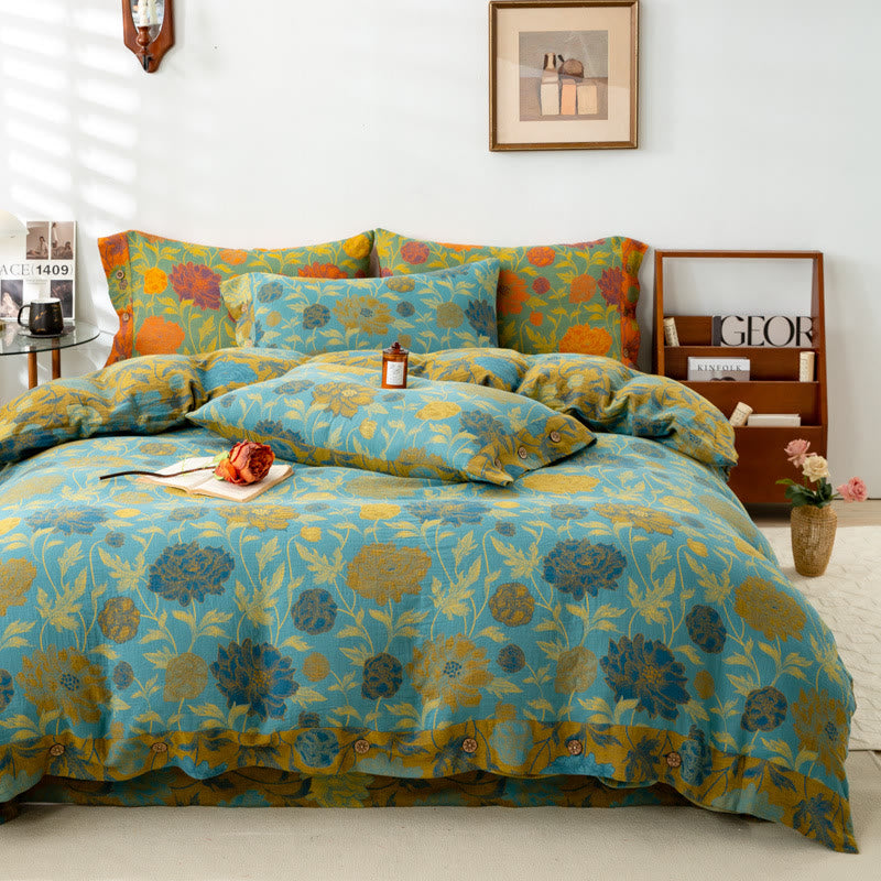 Retro Flower Leaf Cotton Bedding Sets(4PCS) - image 2