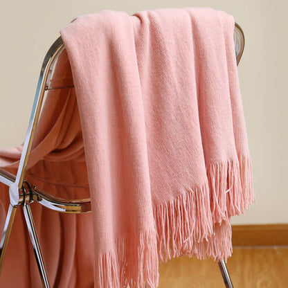 Simple Solid Color Tassel Throw Blanket - image 7