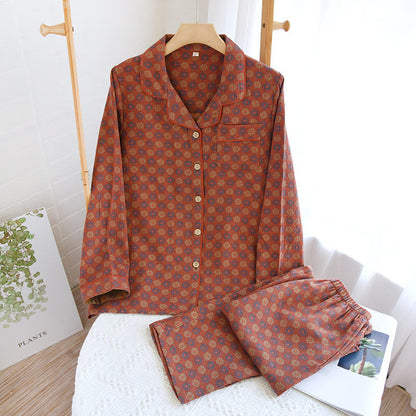 Jacquard Daisy Pure Cotton Loungewear Set - Dark Red - XL - image 8