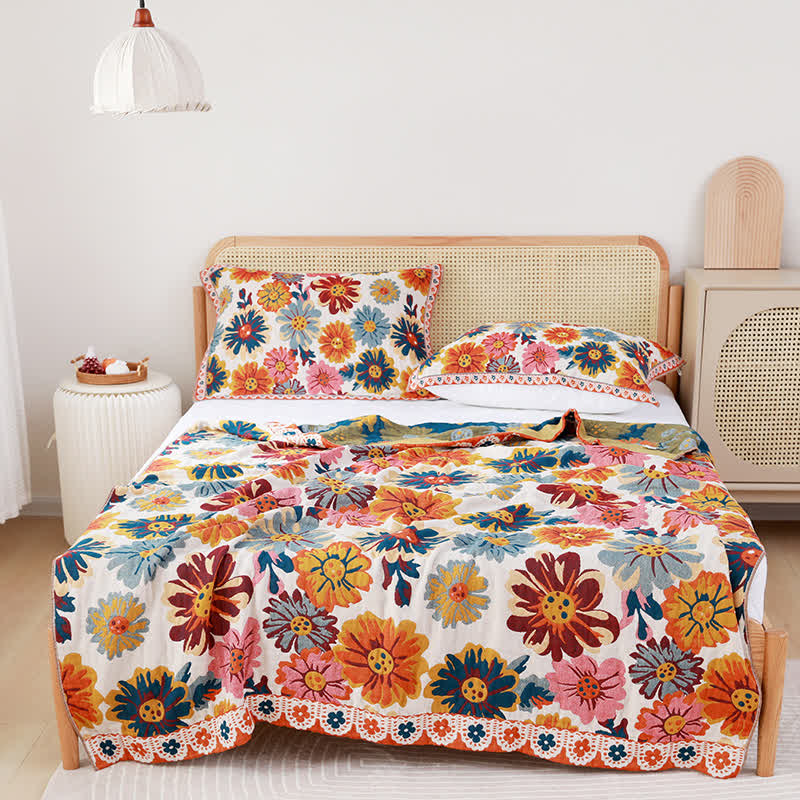 Bright Colorful Flower Cotton Reversible Quilt - image 2