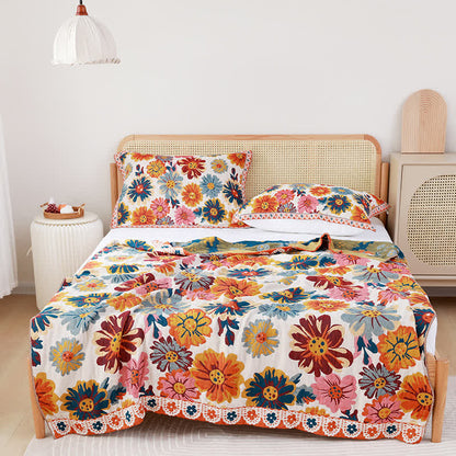 Bright Colorful Flower Cotton Reversible Quilt - image 2