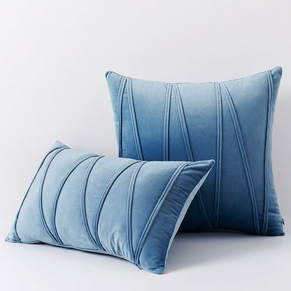 Stripe Pattern Soft Velvet Decorative Pillowcase - Water Blue - 50cm x 50cm - image 13