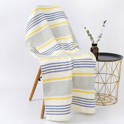 Ownkoti Colorblock Striped Cotton Bath Towel - Gray & Yellow - 70*140cm - image 3