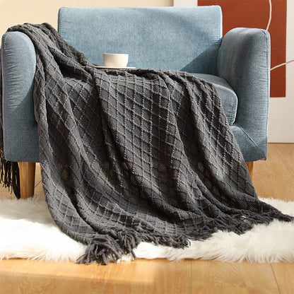 Ownkoti Knitted Prismatic Pattern Blanket with Tassels - Gray - 50" x 60" - image 15