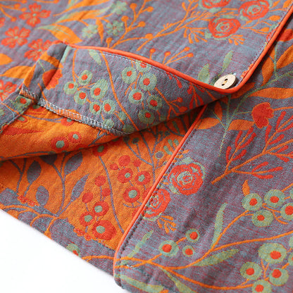 Vintage Leaf Cotton Lapel Loungewear Set - image 4