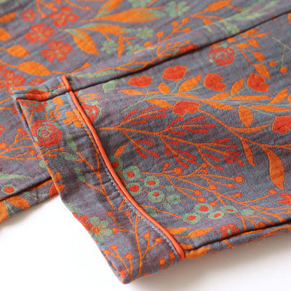 Vintage Leaf Cotton Lapel Loungewear Set - image 8