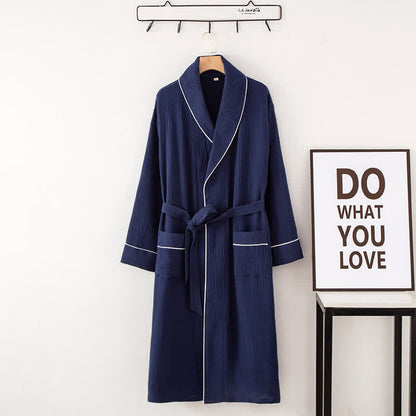 Solid Color Lapel Home Sleep Bathrobe - Navy Blue - XXL - image 11