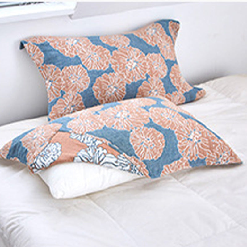 Ownkoti Flower Printed Cotton Decorative Pillow Towel (2PCS) - Blue - 52cm x 75cm - image 0