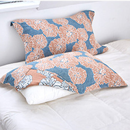 Ownkoti Flower Printed Cotton Decorative Pillow Towel (2PCS) - Blue - 52cm x 75cm - image 0