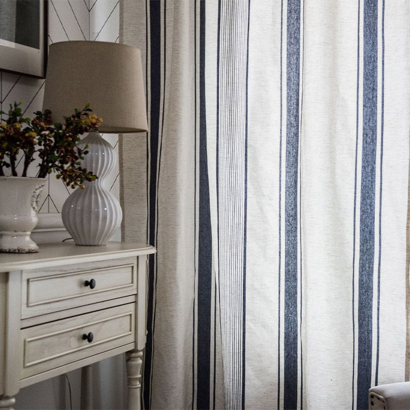 Ownkoti Navy & Beige Striped Semi-Blackout Curtains - image 1