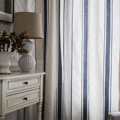 Ownkoti Navy & Beige Striped Semi-Blackout Curtains - image 1