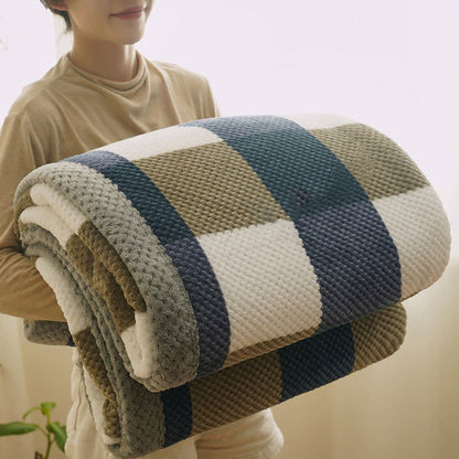 Plaid Warm Coral Fleece Throw Blanket - Blue & White - King - image 0