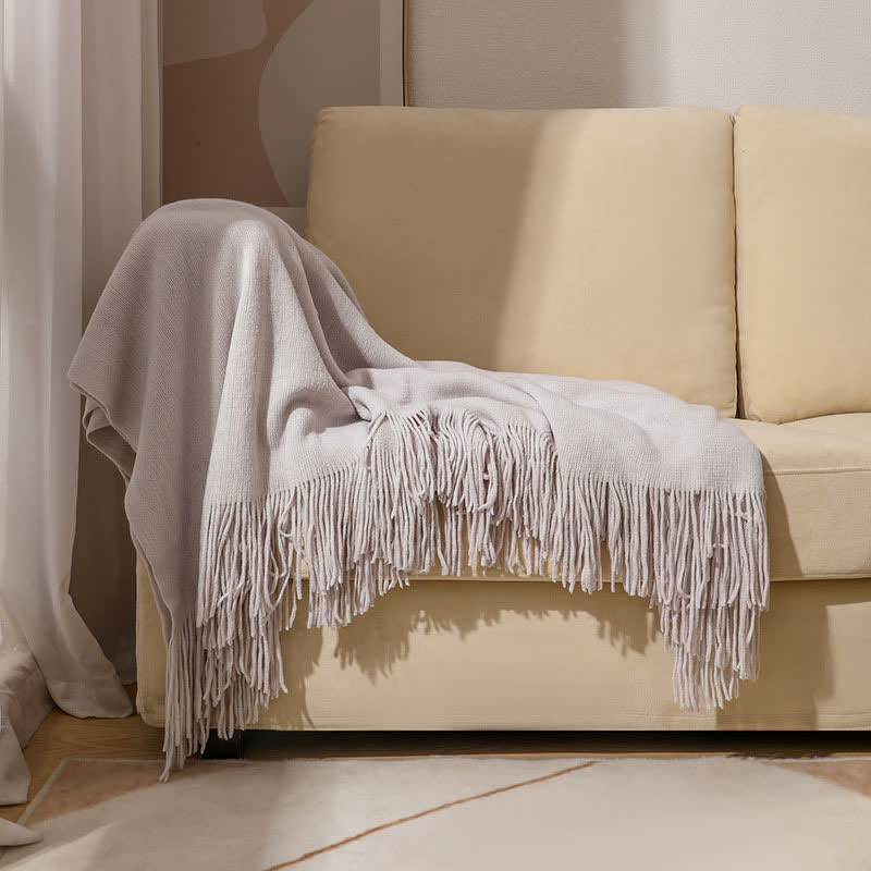 Simple Solid Color Tassel Throw Blanket - Light Gray - 51" x 94" - image 12