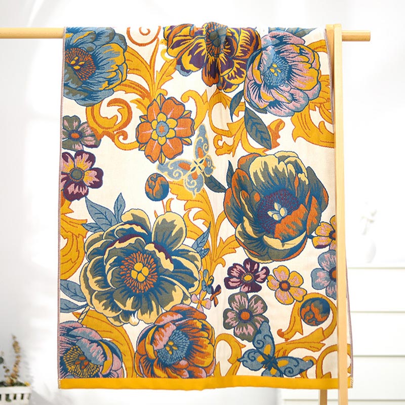 Blooming Flowers Reversible Cotton Bath Towel - Yellow - 80cm x 150cm - image 0
