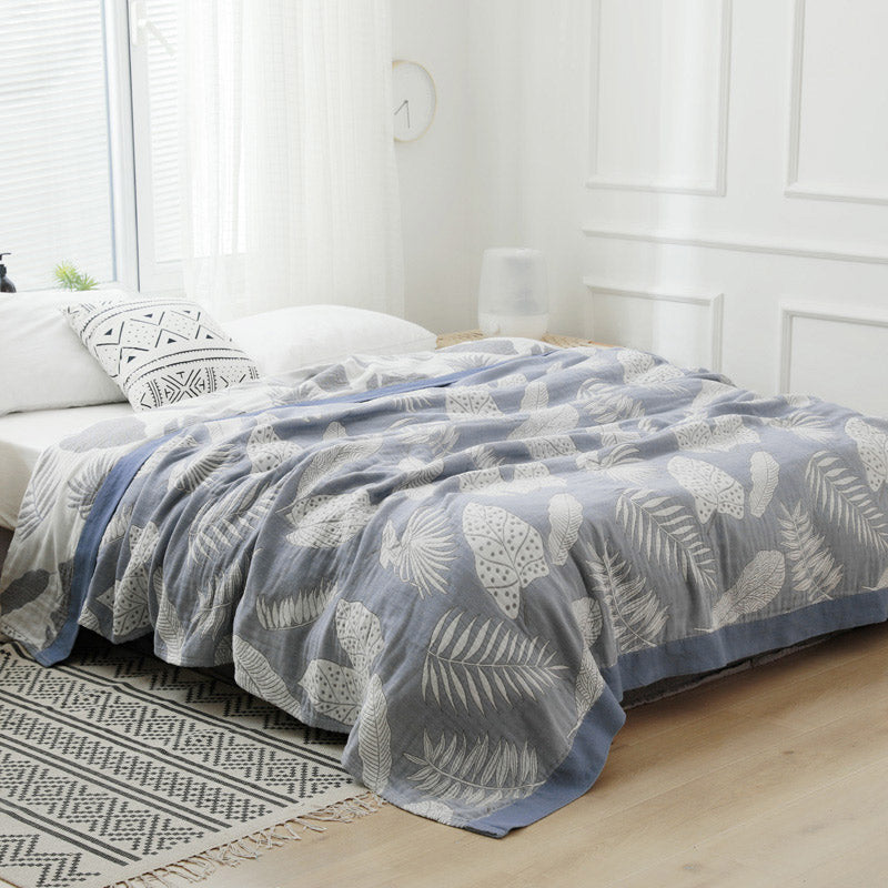 Ownkoti Pattern Gauze Reversible Quilt Breathable Throw - Gray Blue - Queen - image 11