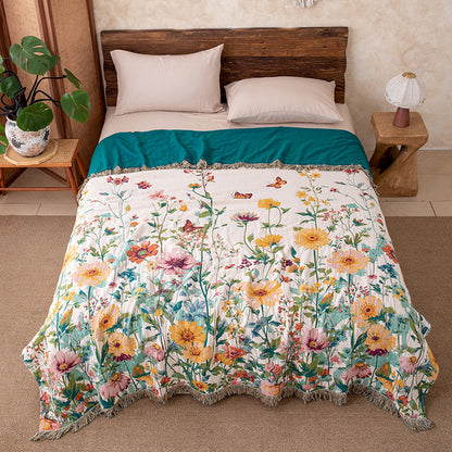 Watercolor Wildflower Fringed Reversible Gauze Quilt - Queen - image 0