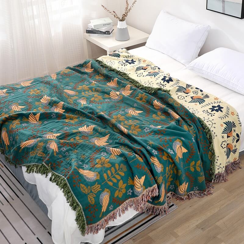 Ownkoti Boho Breathable Flower Bird Reversible Blanket - image 2