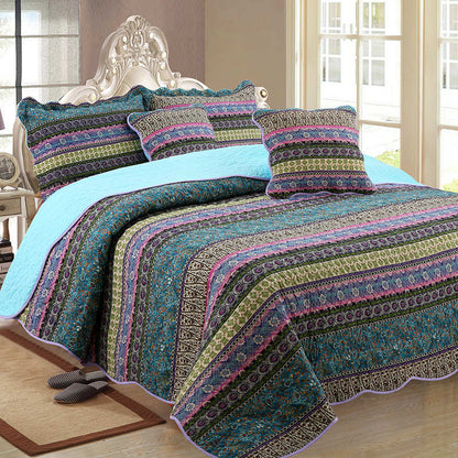 Striped Jacquard Style Quilt with Pillowcase - image 1