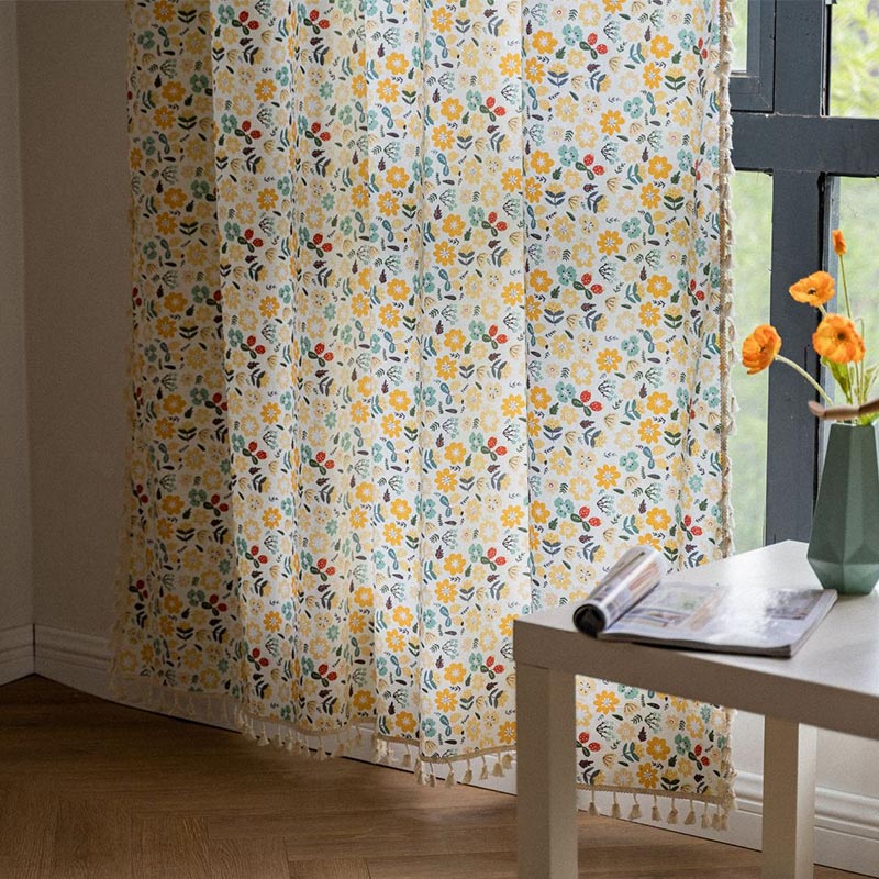 Yellow Flower Tassel Light Filtering Curtain - image 3