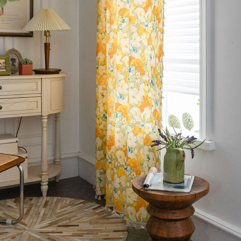 Yellow Flower Cotton Linen Curtain - image 3