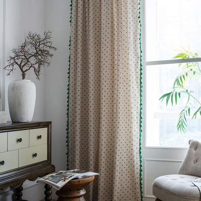 Blue Daisy Green Brim Cotton Curtain - image 5