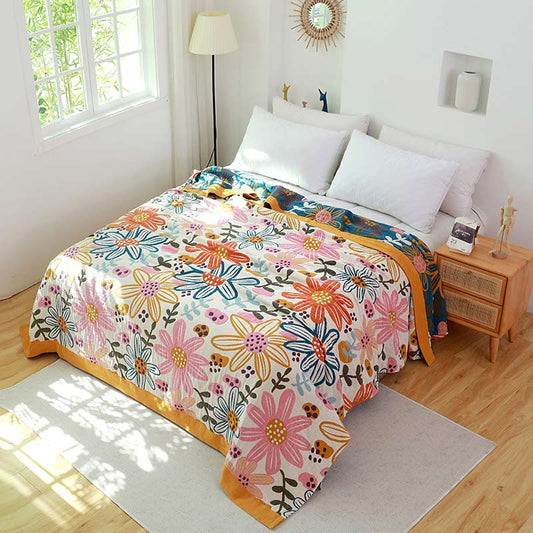 Childlike Flower Cotton Gauze Reversible Quilt - As Picture - King - image 0