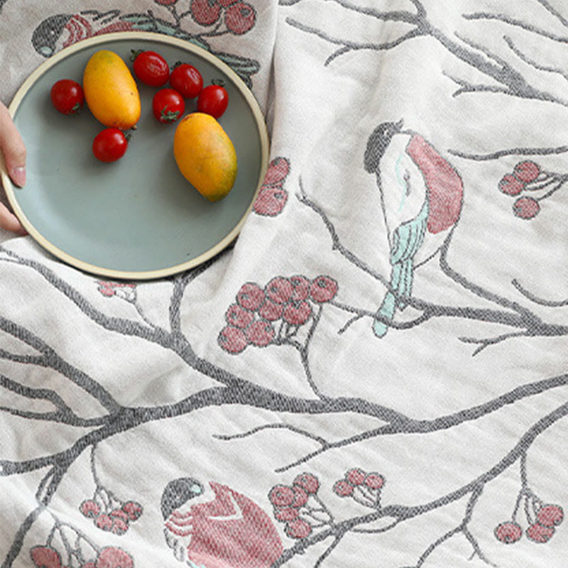 Hawthorn Tree Bird Cotton Reversible Quilt - image 7