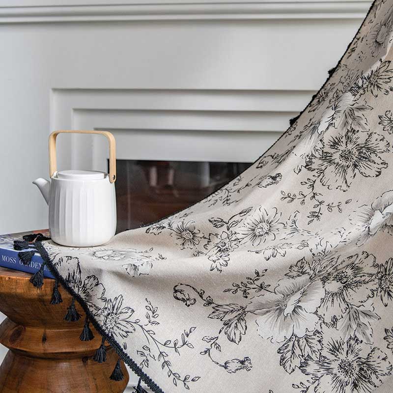 Black Flower Curtain with Black Tassel - image 4