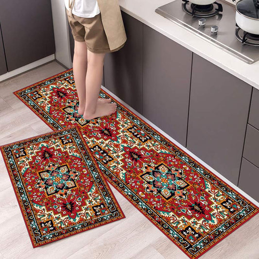 Retro Pattern Kitchen Rugs Set - Red - 15"×23" + 15"×47" - image 0