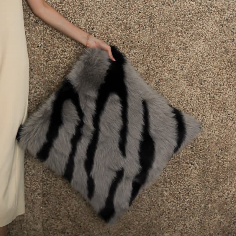 Modern Zebra Print Faux Fur Blanket - Gray & Black - Pillowcase: 19" x 19" - image 12