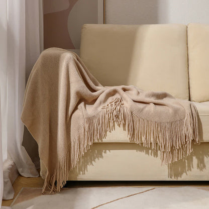 Simple Solid Color Tassel Throw Blanket - Khaki - 51" x 94" - image 4