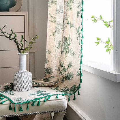 Green Pine Bird Pattern Tassel Curtain - image 3