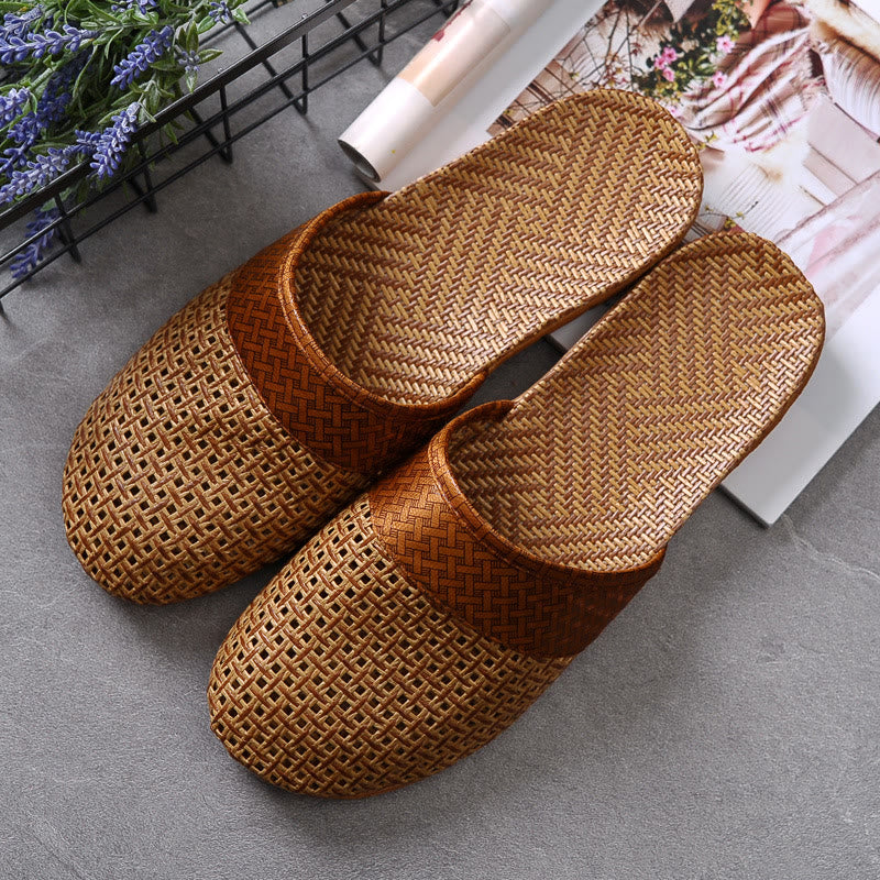 Retro Non-slip Breathable Flax Slipper - Coffee - XXL - image 0