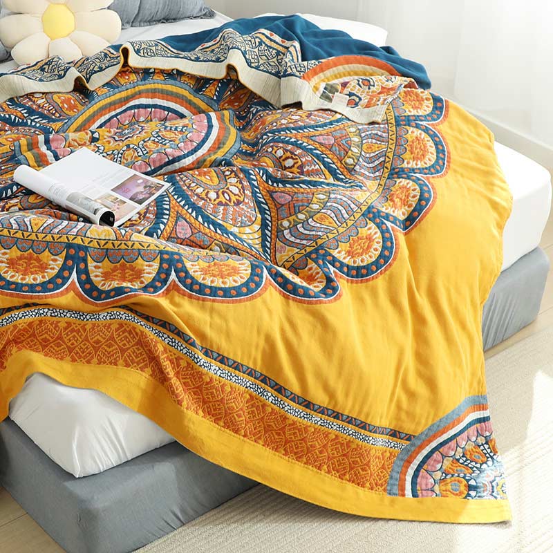 Ownkoti Bohemian Reversible Yellow Flower Summer Quilt - image 5